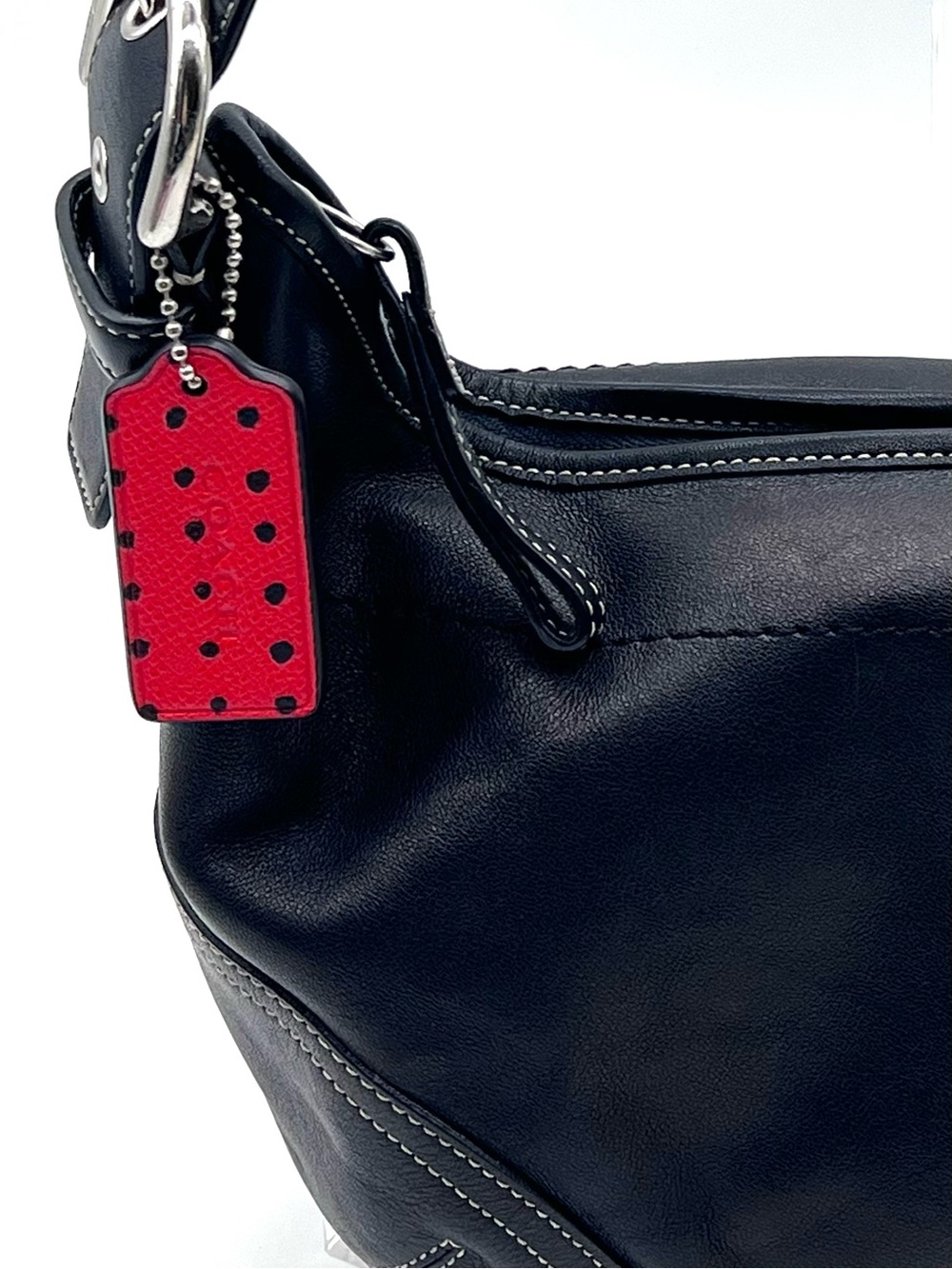 Coach Red Black Polka Dot Leather Hangtag Bag Charm Key Fob Rare Replacement - Picture 11 of 11